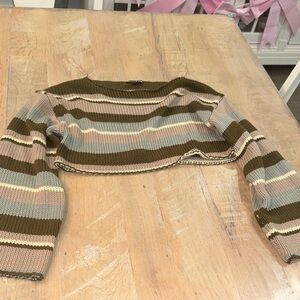 Fashion Nova Striped Knit Crop Top - Olive and Beige